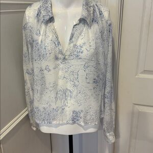Cinq à Sept Blue and White Blouse New With Tags